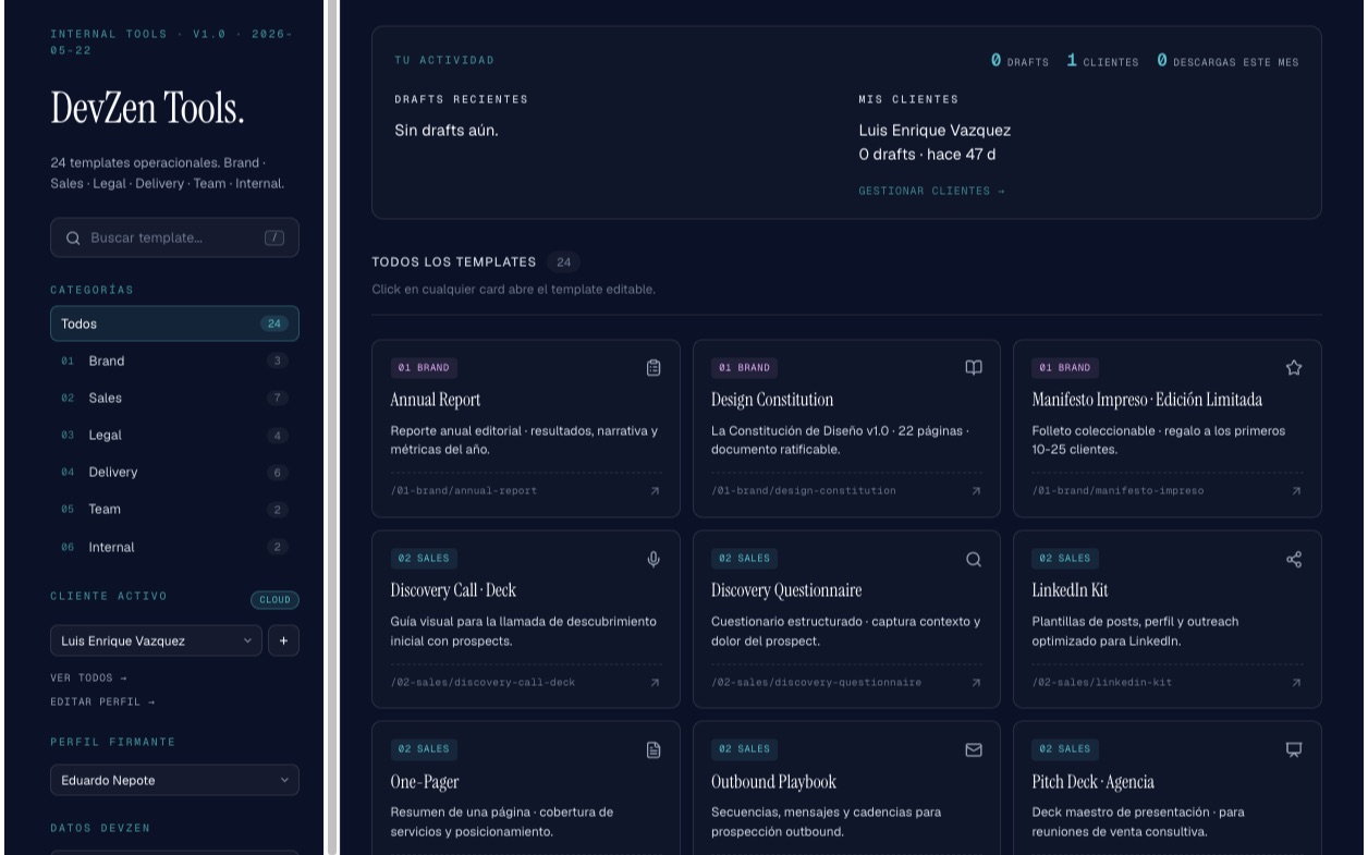 DevZen Tools — hub de templates operacionales